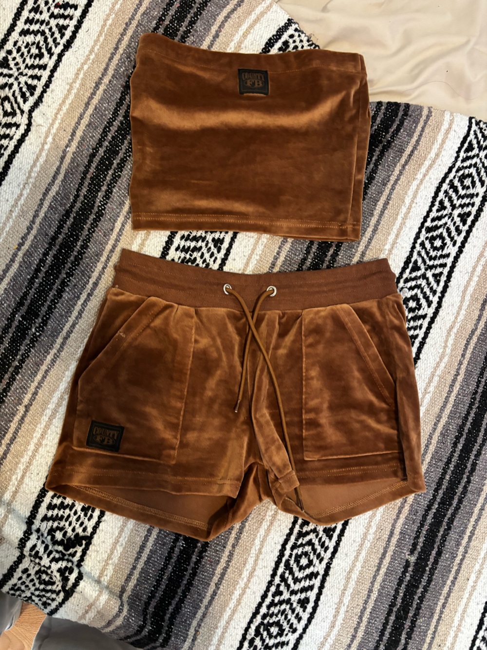 Velvet Drawstring Women’s Shorts - Brown